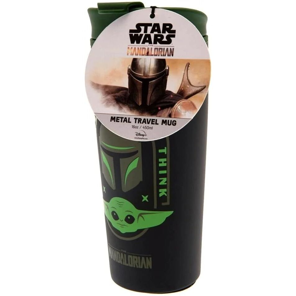Taza de viaje negra de The Mandalorian con Grogu y tapa verde - 2