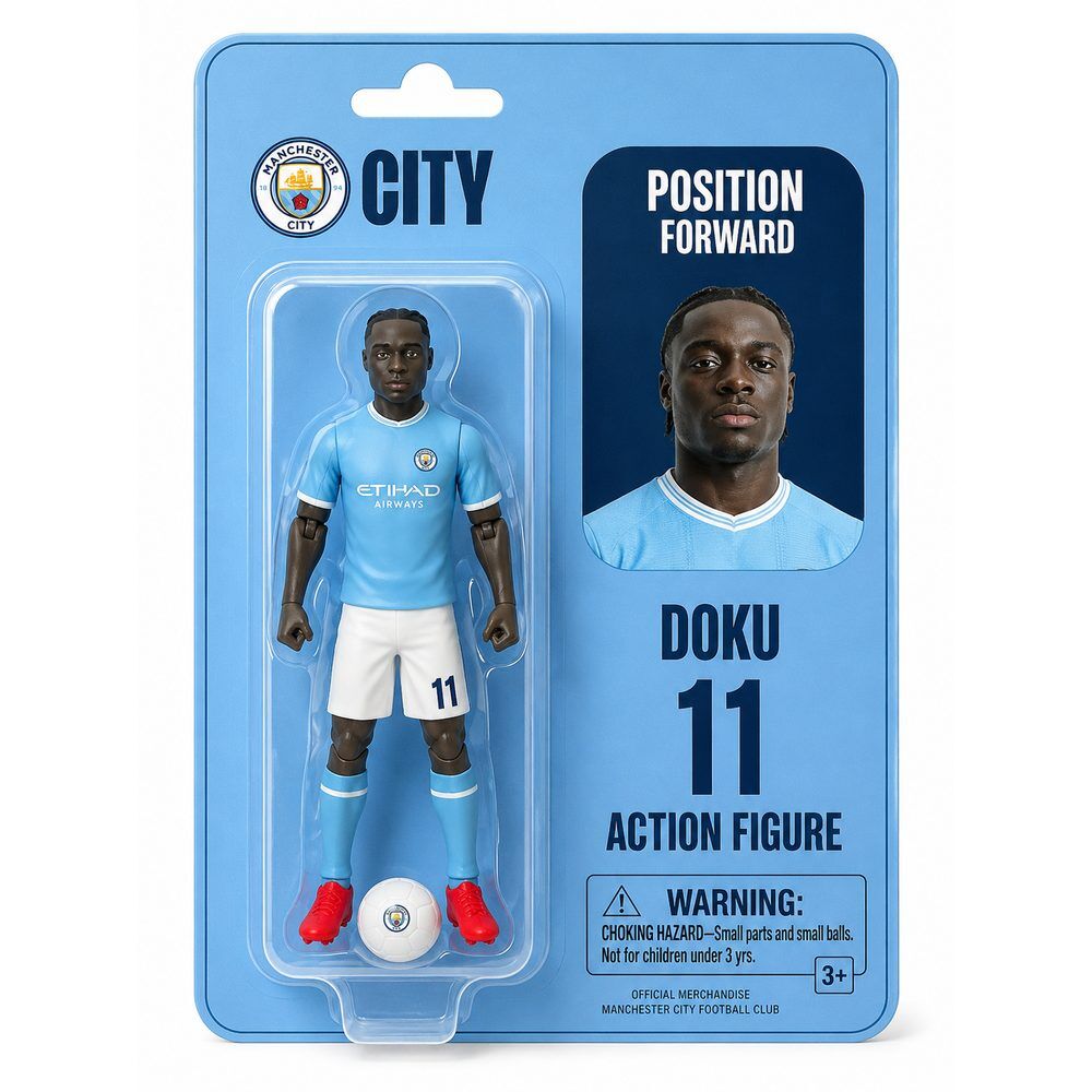 Figura articulada de Jérémy Doku con la equipación del Manchester City