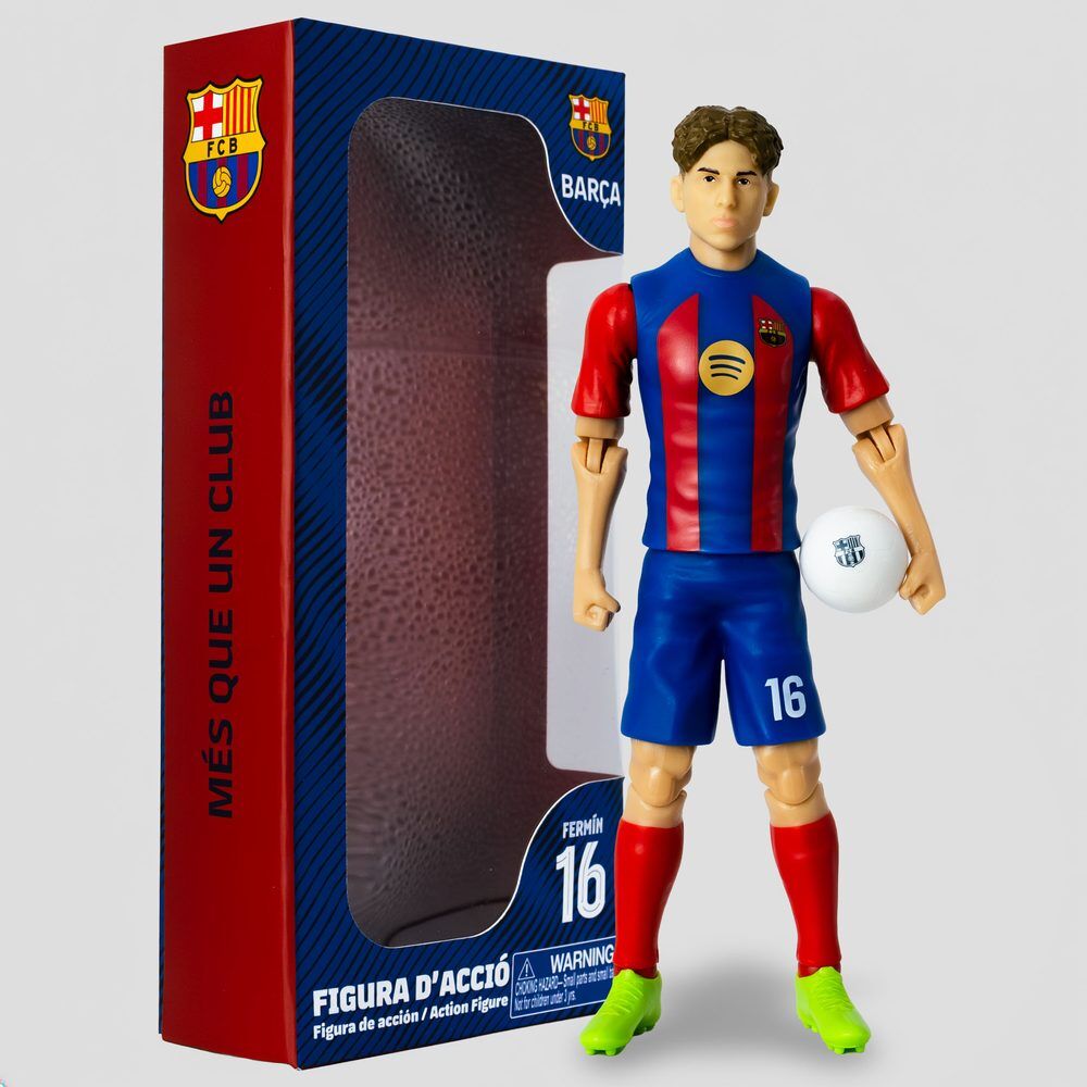 Figura articulada de Fermín con uniforme del F.C. Barcelona y balón
