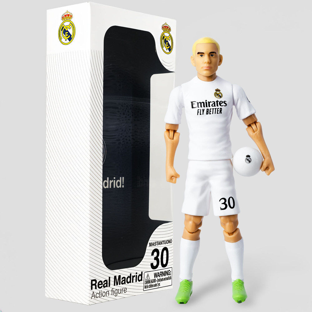 Figura articulada de Mastantuono con uniforme blanco del Real Madrid