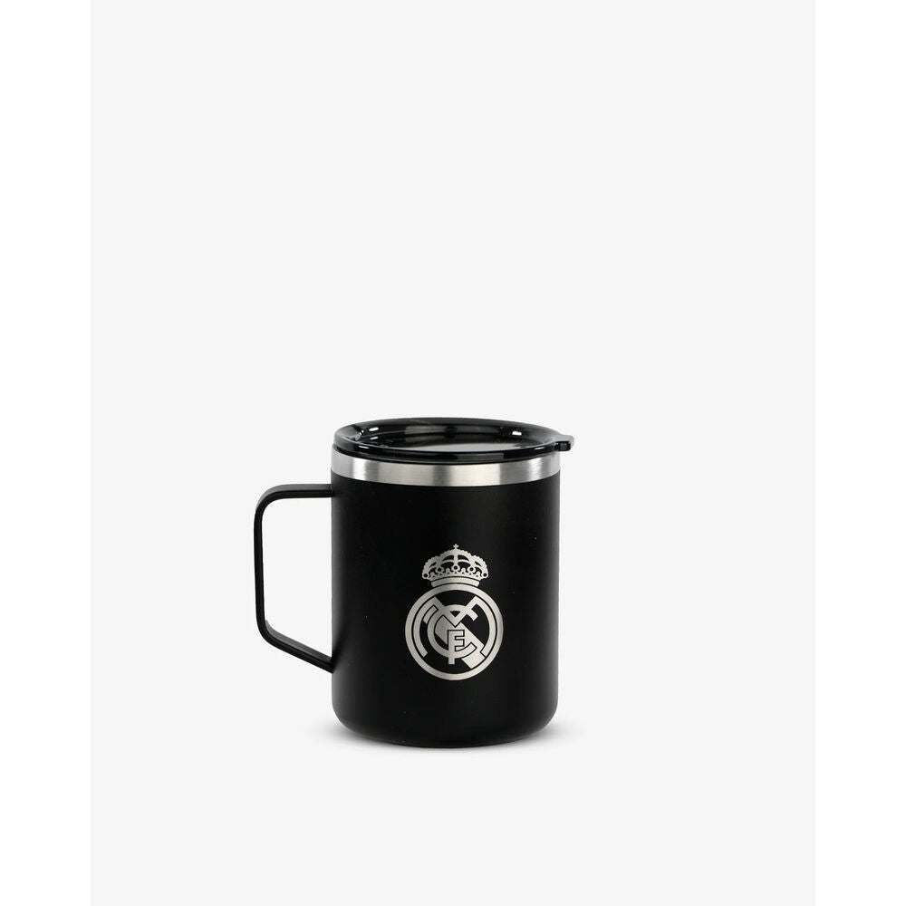 Taza termo negra del Real Madrid de 400 ml con tapa