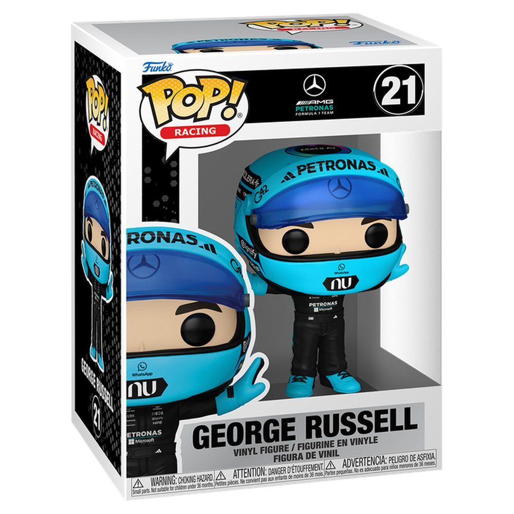 Figura Funko POP! de George Russell con casco de Fórmula 1 en caja