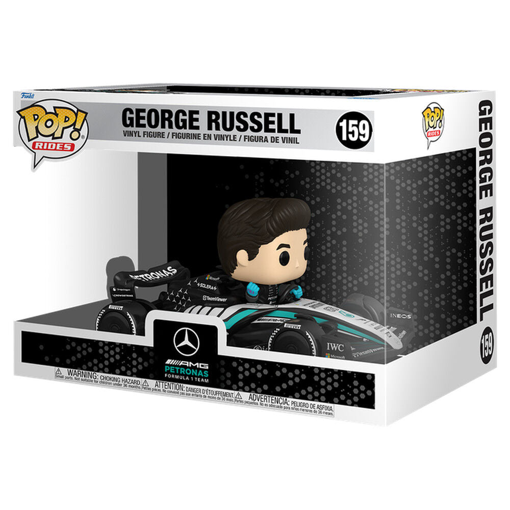 Figura Funko POP Rides de George Russell en un monoplaza de Fórmula 1