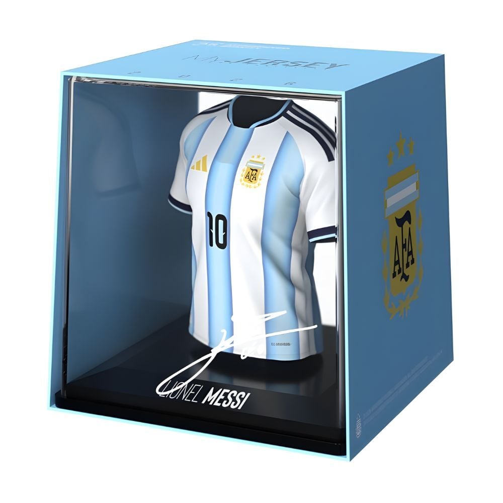 Figura mini camiseta de Messi con dorsal 10 en caja azul