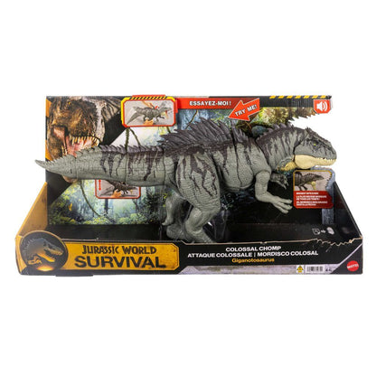Figura Giganotosaurus Jurassic World de MATTEL con púas y mandíbula abierta