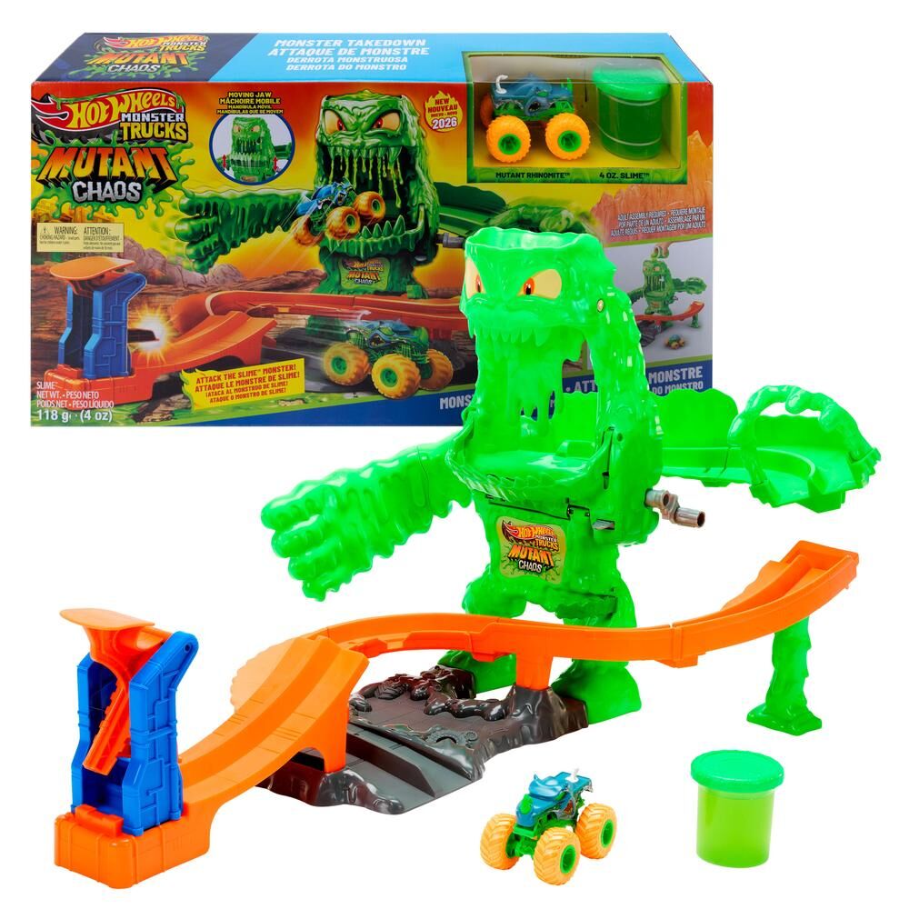 Pista Hot Wheels Monster Trucks Mutant Chaos con coche y Slime