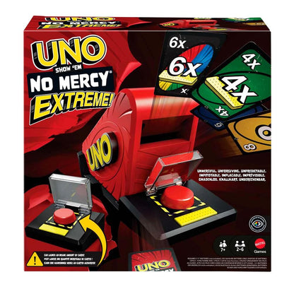 Caja del juego de cartas UNO No Mercy Extreme de Mattel