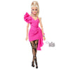 Muñeca Barbie Deluxe Style con vestido rosa, medias de encaje y bolso plateado