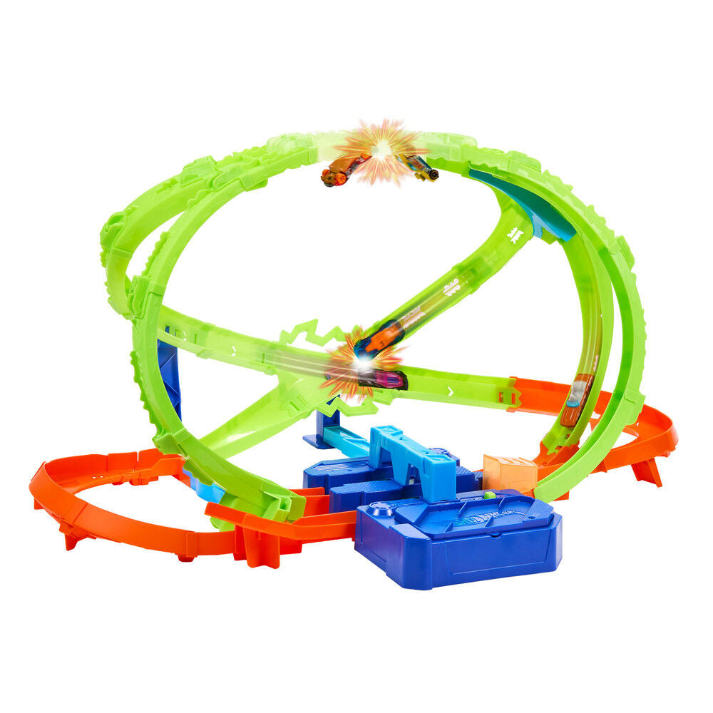 Pista Hot Wheels Stunt Tracks con loopings cruzados y coche 1:64 - 2
