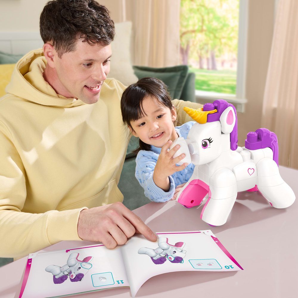 Unicornio MEGA Bloks blanco y rosa con cuerno dorado y ruedas - 2