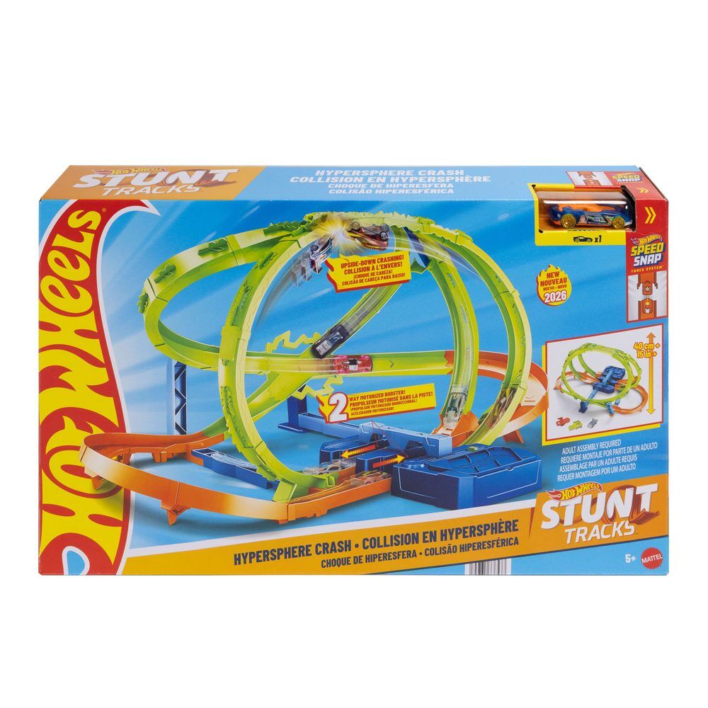 Pista Hot Wheels Stunt Tracks con loopings cruzados y coche 1:64 - 3