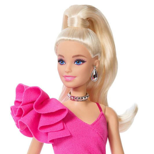 Muñeca Barbie Deluxe Style con vestido rosa, medias de encaje y bolso plateado - 3