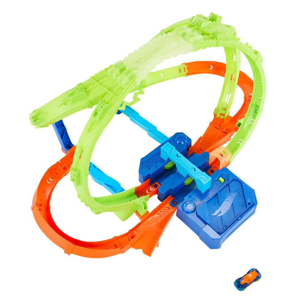 Pista Hot Wheels Stunt Tracks con loopings cruzados y coche 1:64 - 4