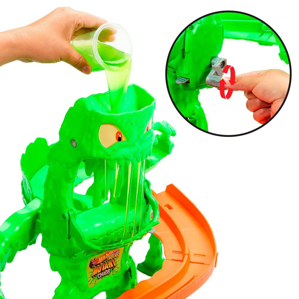 Pista Hot Wheels Monster Trucks Mutant Chaos con coche y Slime - 4