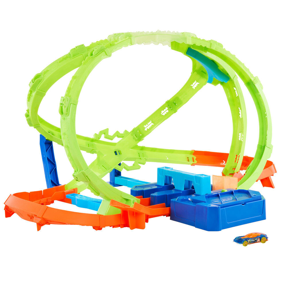 Pista Hot Wheels Stunt Tracks con loopings cruzados y coche 1:64 - 5