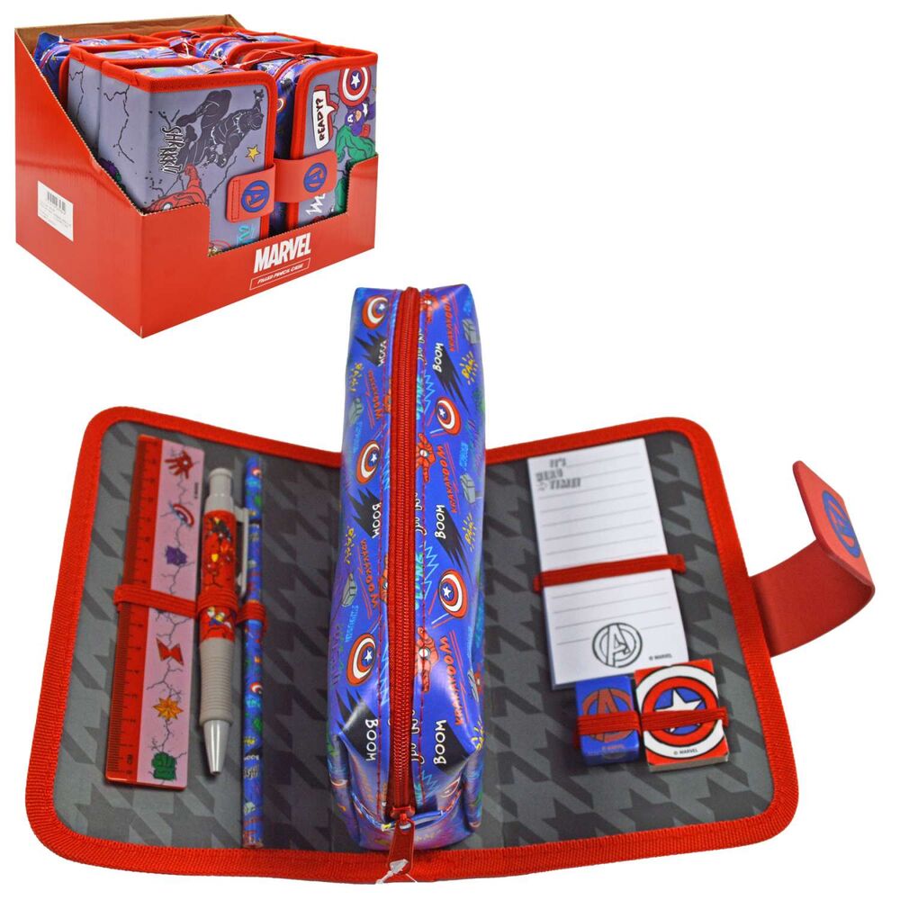 Set de papelería Marvel de Los Vengadores con estuche abierto