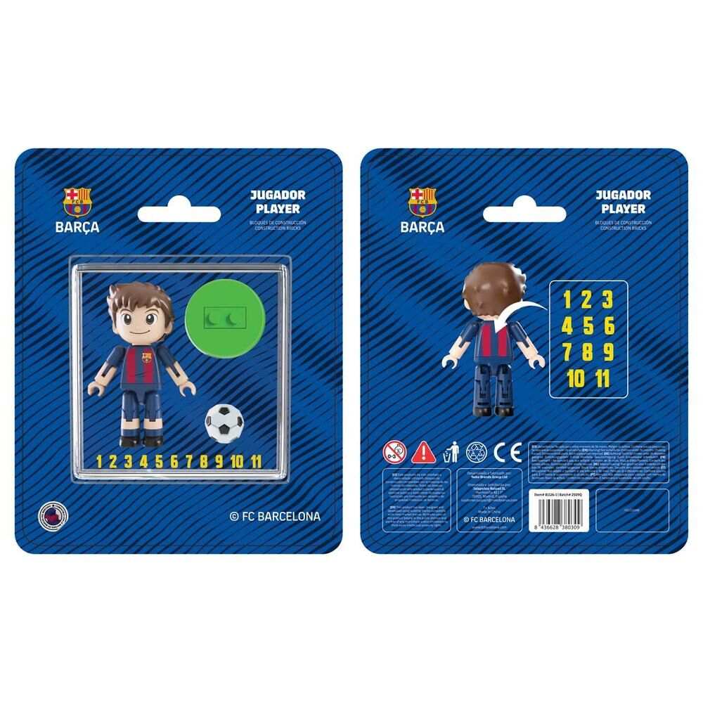 Figura NEKO de jugador del FC Barcelona con balón y pegatinas numeradas