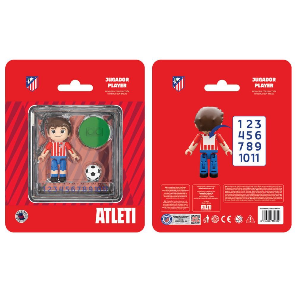 Figura NEKO de jugador del Atlético de Madrid con balón y pegatinas numeradas