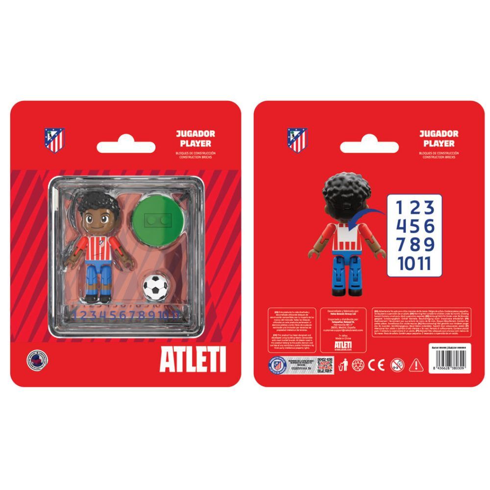 Figura NEKO de jugador del Atlético de Madrid con balón y pegatinas numeradas