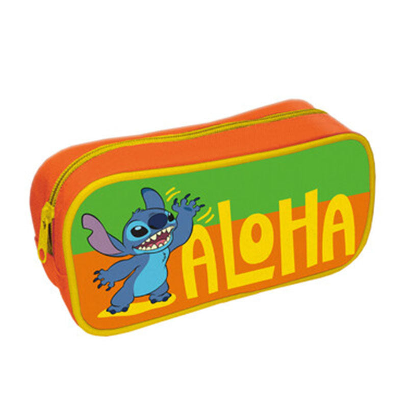 Portatodo Disney Stitch Aloha verde y naranja con cremallera