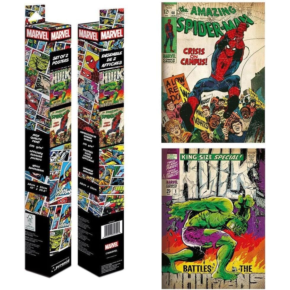 Set de dos pósteres Marvel de Spider-Man y Hulk