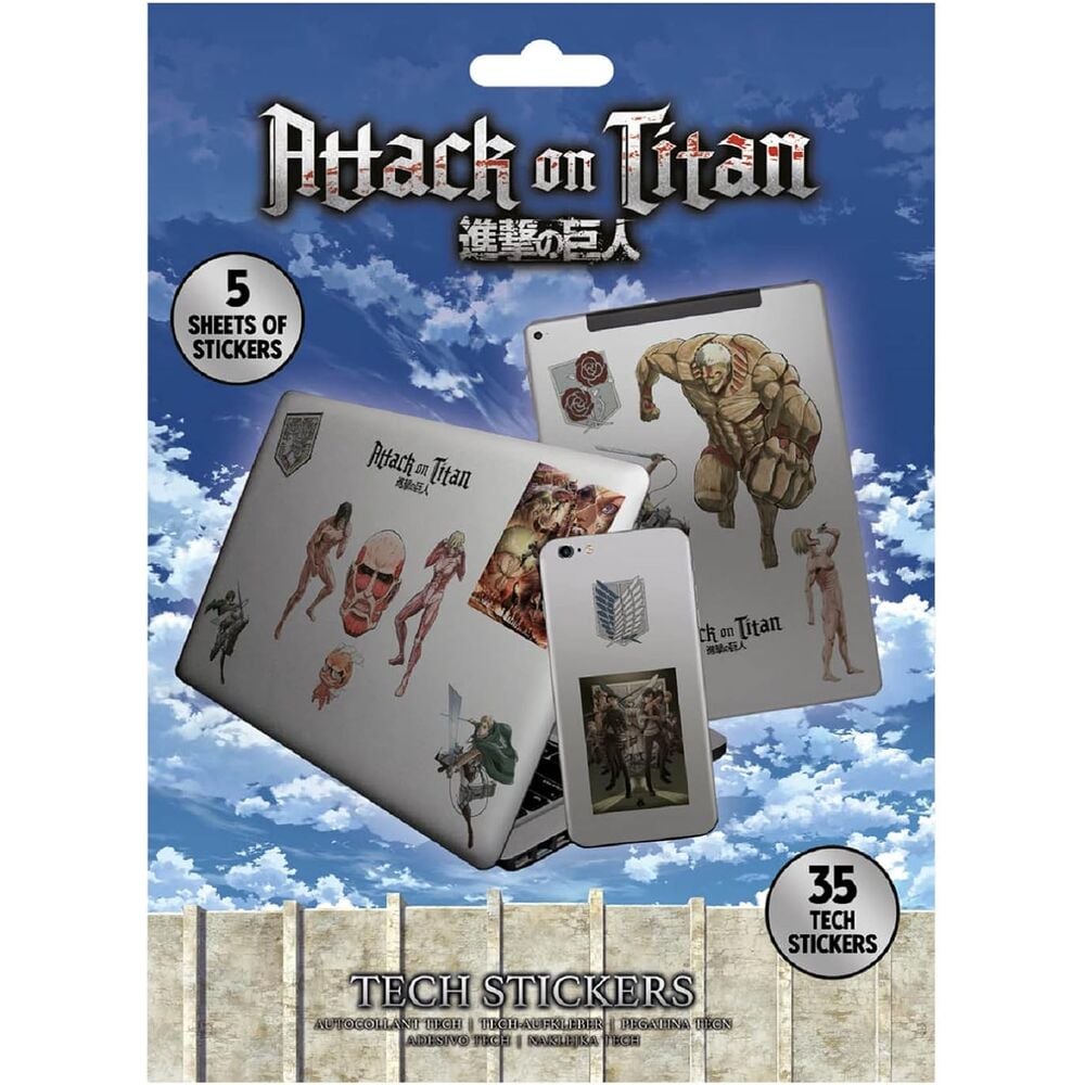 Pack de 5 hojas de pegatinas tech de Attack on Titan