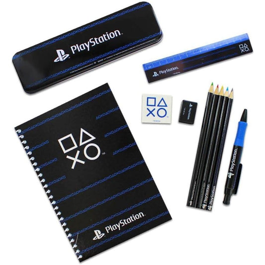 Set de papelería PlayStation con estuche, cuaderno, regla, lápices y bolígrafo