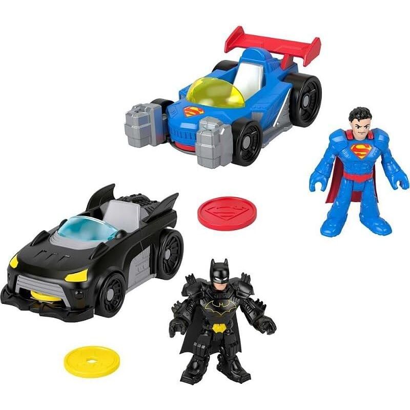 Figura DC Super Friends con coche de juguete y discos lanzadores