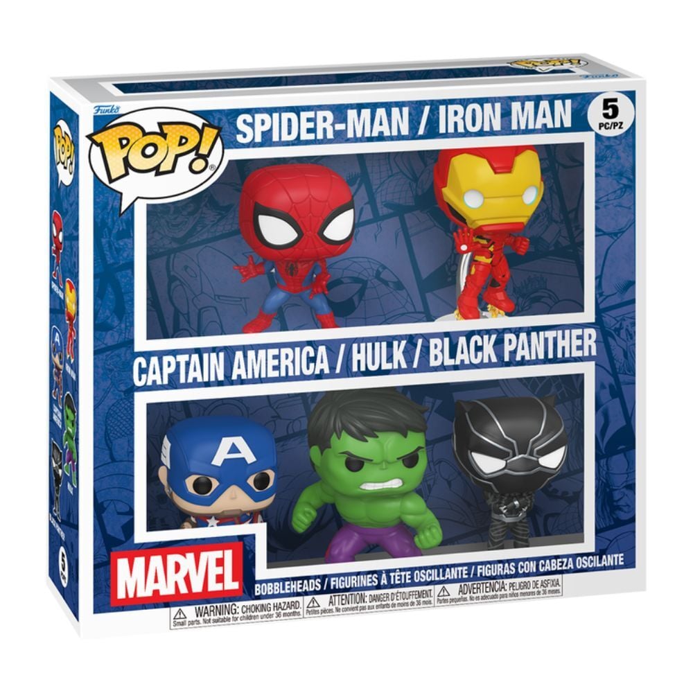 Blíster FUNKO POP Marvel con cinco figuras de superhéroes