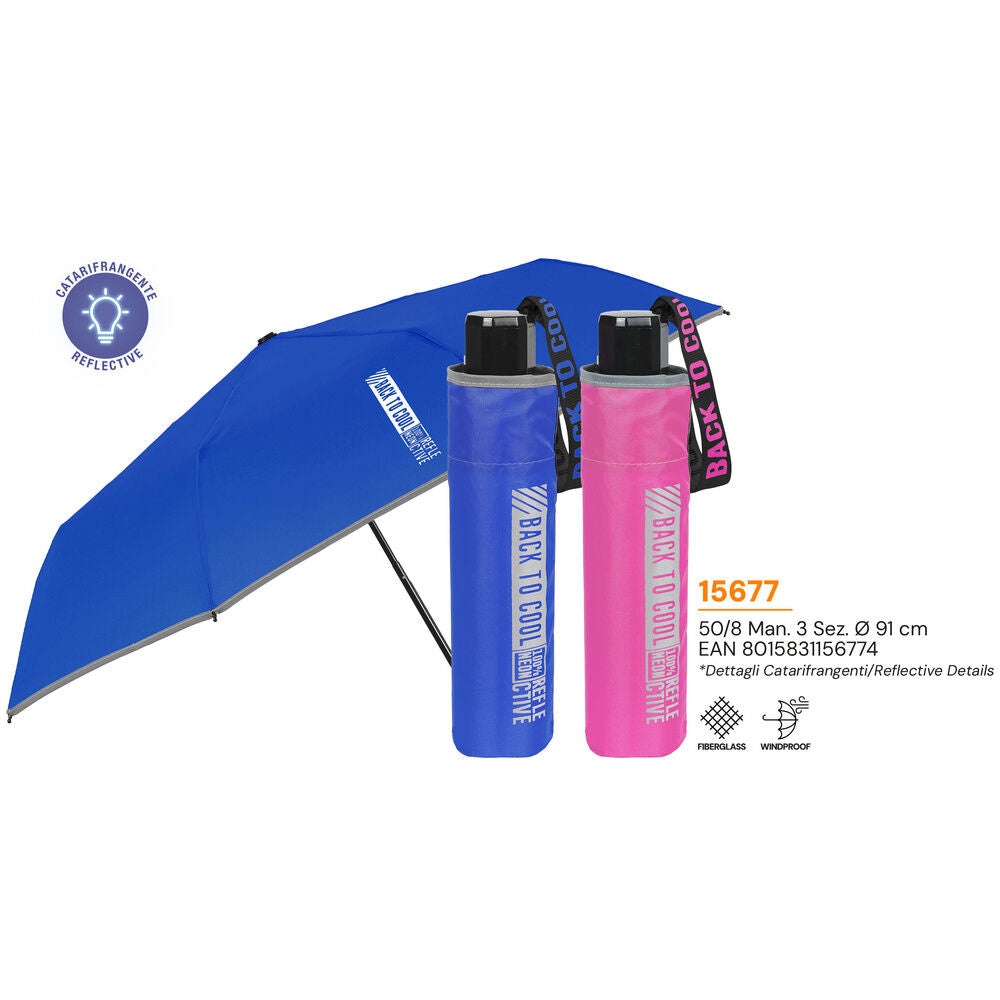 Paraguas plegable PERLETTI azul y fucsia de 3 secciones