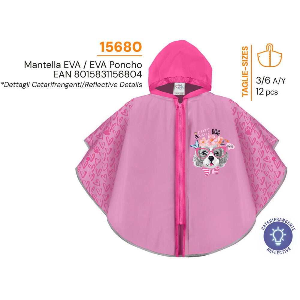 Chubasquero infantil rosa PERLETTI con capucha, cremallera y estampado de animal