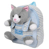 Mochila PERLETTI azul claro con peluche de gato gris