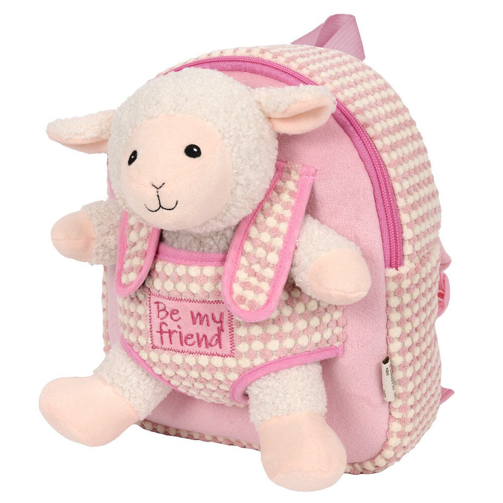 Mochila rosa y crema PERLETTI con peluche de oveja