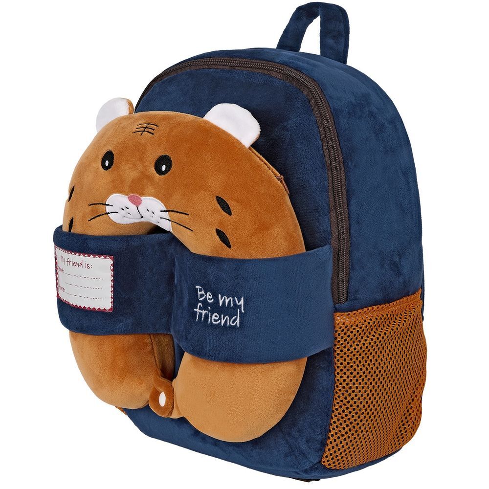 Mochila PERLETTI azul marino con cojín de viaje de gato