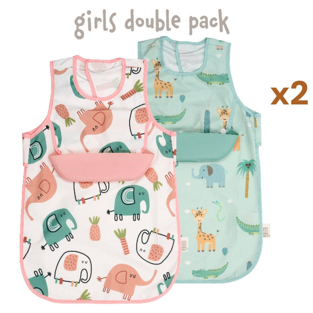 Set de dos delantales infantiles impermeables con estampados de animales