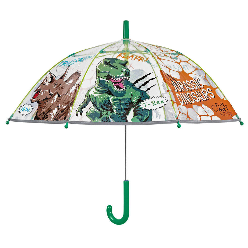 Paraguas PERLETTI transparente con diseño de dinosaurios y mango verde - 2