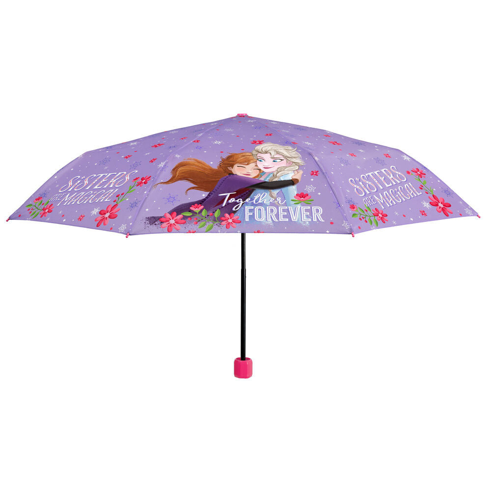 Paraguas plegable Frozen Disney lila con Elsa y Anna y funda coordinada - 2