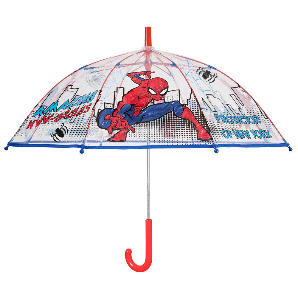 Paraguas transparente Spiderman Marvel con cúpula azul y roja - 2