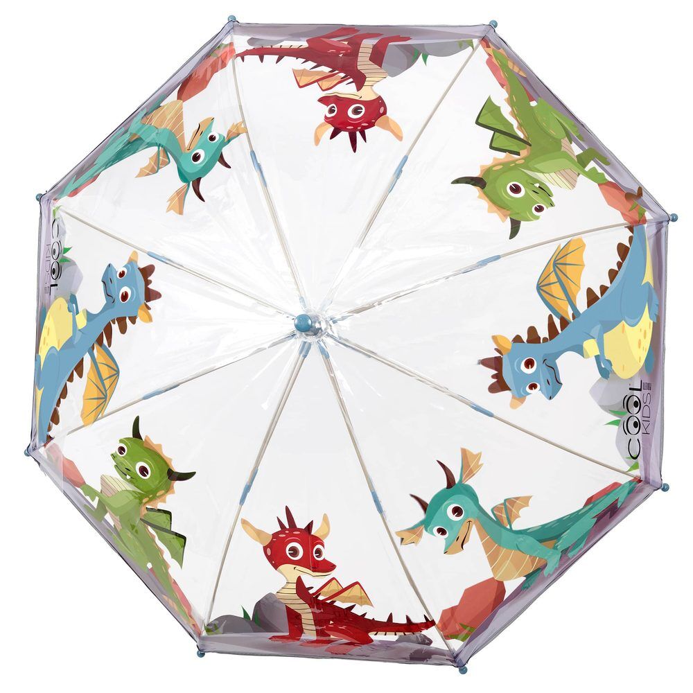 Paraguas PERLETTI transparente con estampado de dragones y mango azul - 3