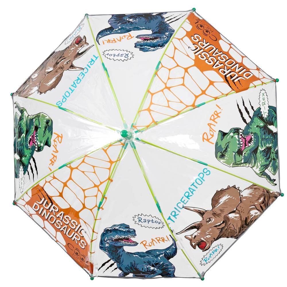 Paraguas PERLETTI transparente con diseño de dinosaurios y mango verde - 3