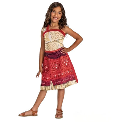 Disfraz infantil de Vaiana Moana Disney en tonos crema y rojo