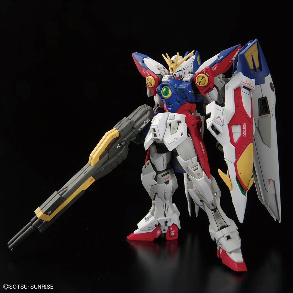 Maqueta RG 1/144 Wing Gundam Zero blanca, azul y roja con grandes alas - 5