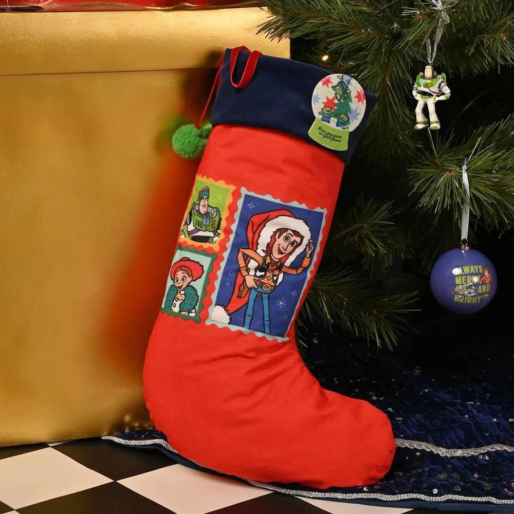 Calcetín de Navidad Toy Story rojo y azul con Woody, Buzz y Jessie