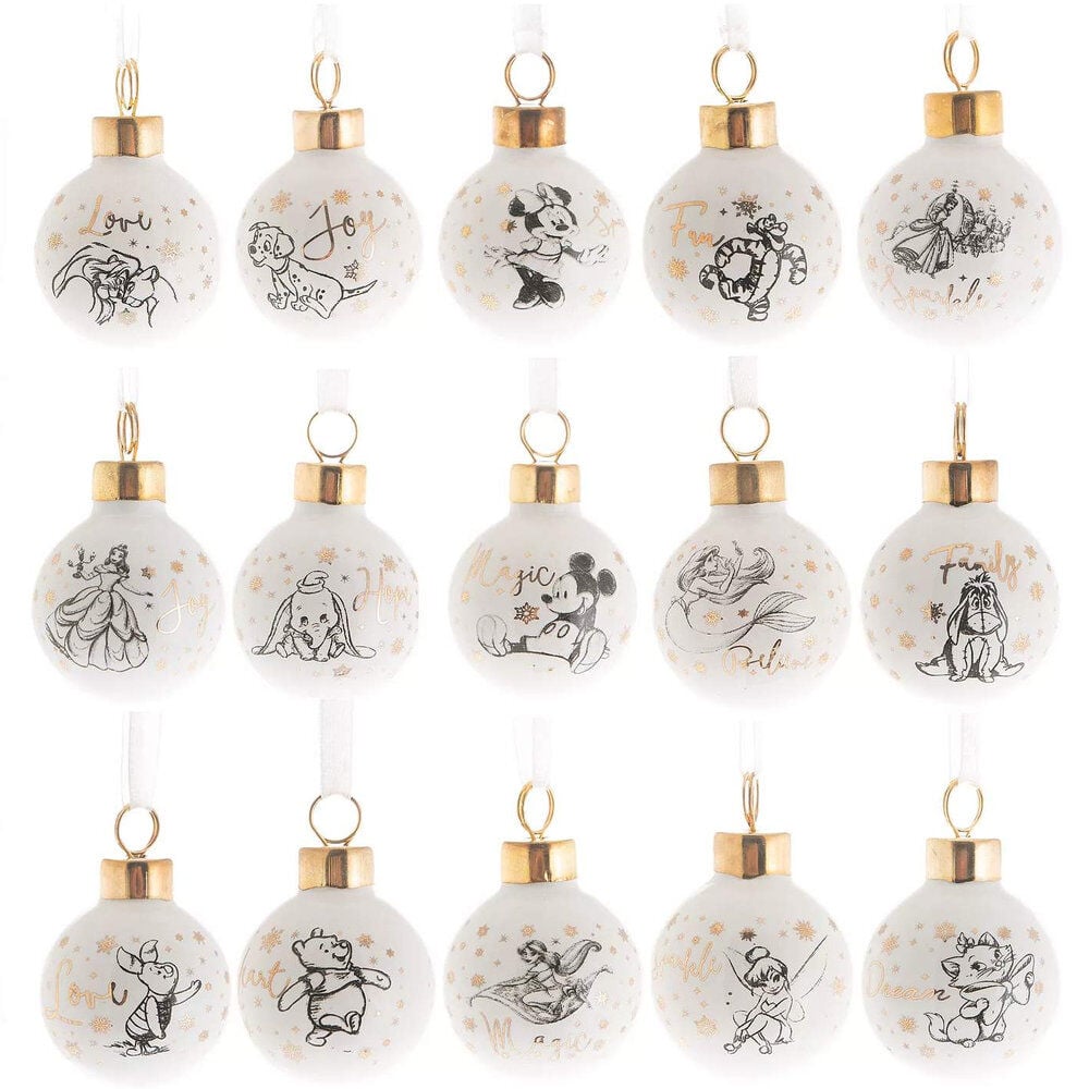 Set de 15 bolas de Navidad Disney de cerámica en blanco y dorado