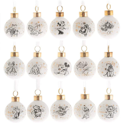 Set de 15 bolas de Navidad Disney de cerámica en blanco y dorado
