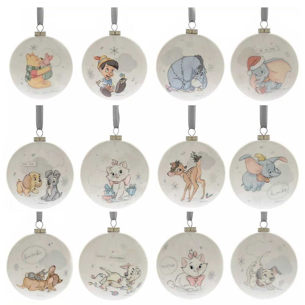 Set de 12 bolas de Navidad Disney con personajes ilustrados