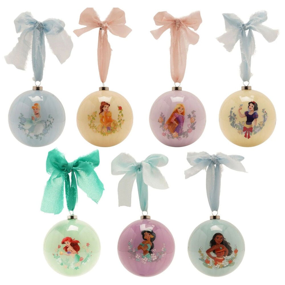 Set de 7 bolas de Navidad Disney Princesas en tonos pastel