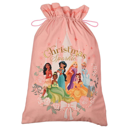 Saco de Navidad rosa con Princesas Disney, flores y lazo