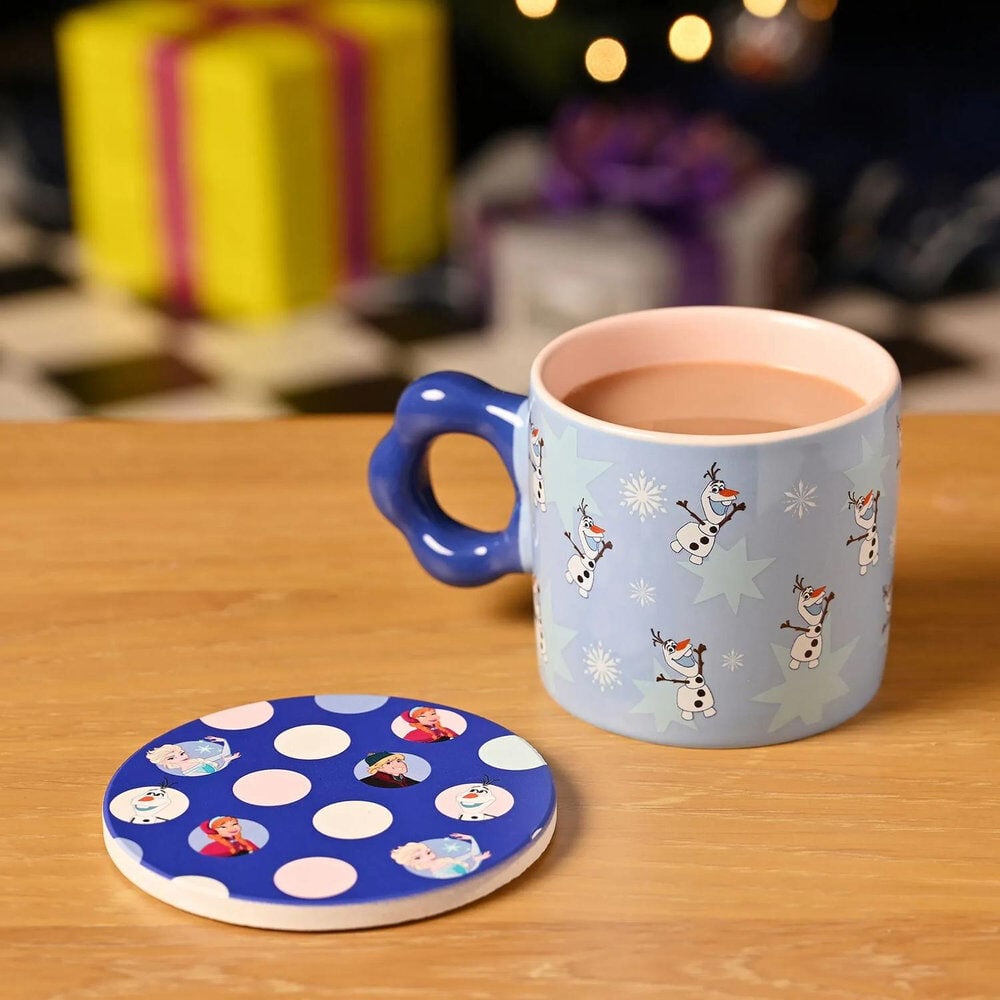 Set de taza de cerámica y posavasos Frozen Disney con Olaf