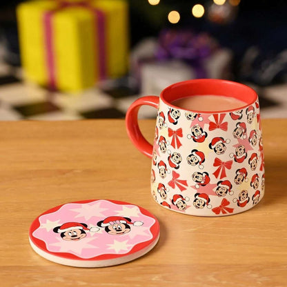 Set de taza y posavasos de cerámica Mickey y Minnie Disney